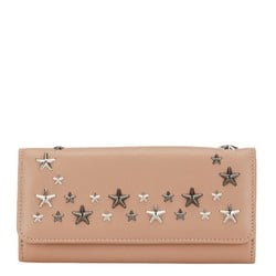 Jimmy Choo Star Studs Bi-fold Wallet Beige Leather Women's JIMMY CHOO