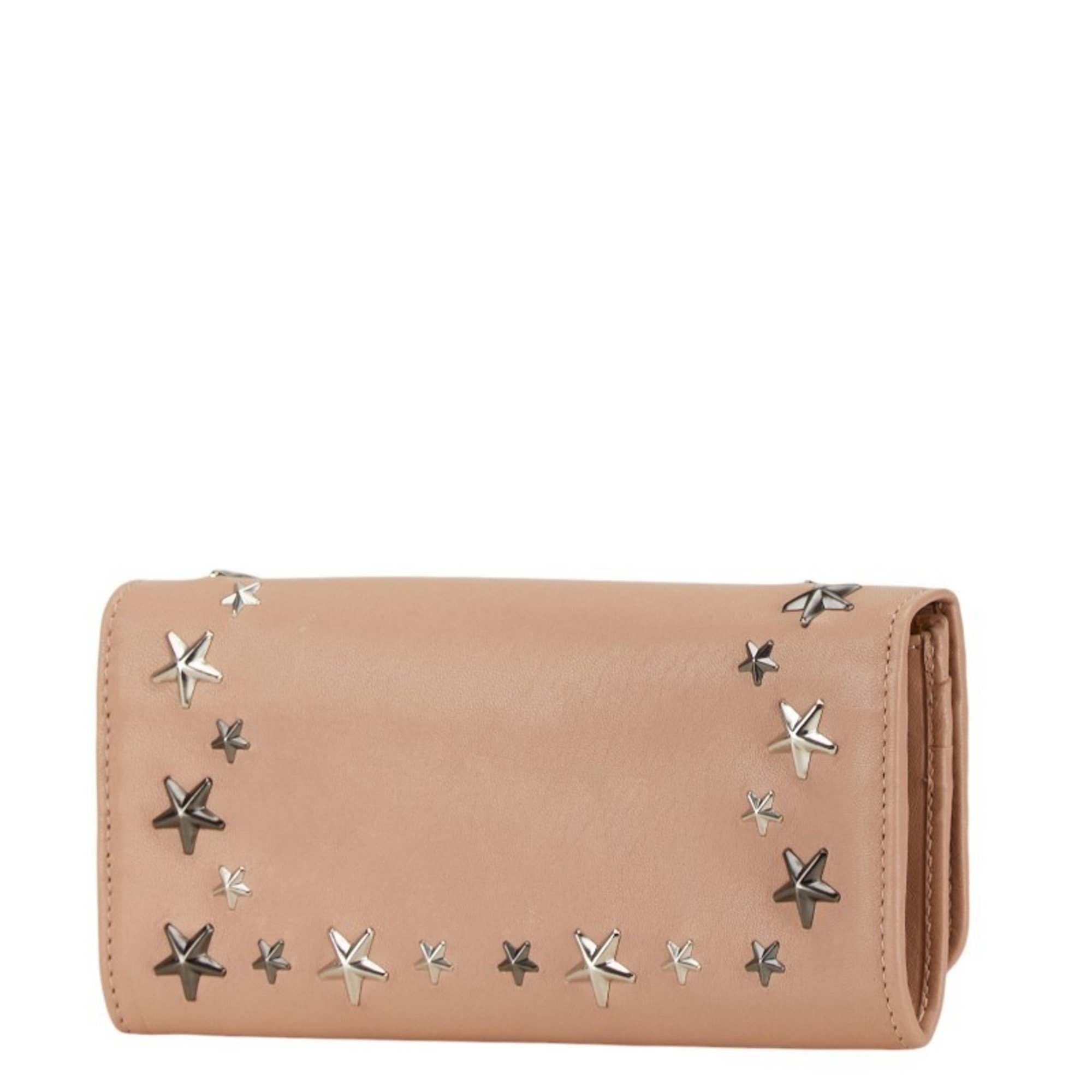 Jimmy Choo Star Studs Bi-fold Wallet Beige Leather Women's JIMMY CHOO