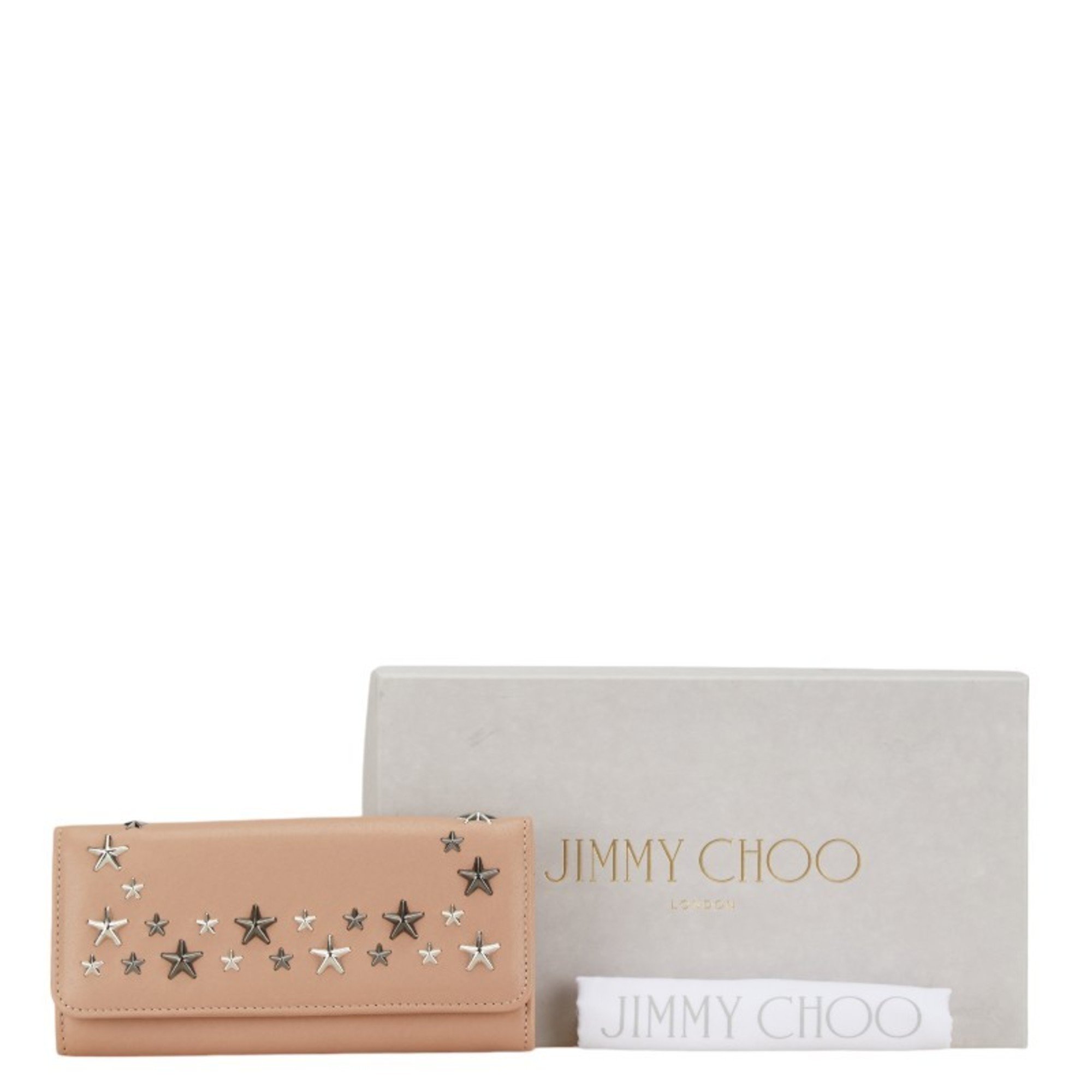 Jimmy Choo Star Studs Bi-fold Wallet Beige Leather Women's JIMMY CHOO