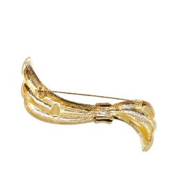 Yves Saint Laurent Ribbon Motif Rhinestone Brooch Gold Plated Women's YVES SAINT LAURENT