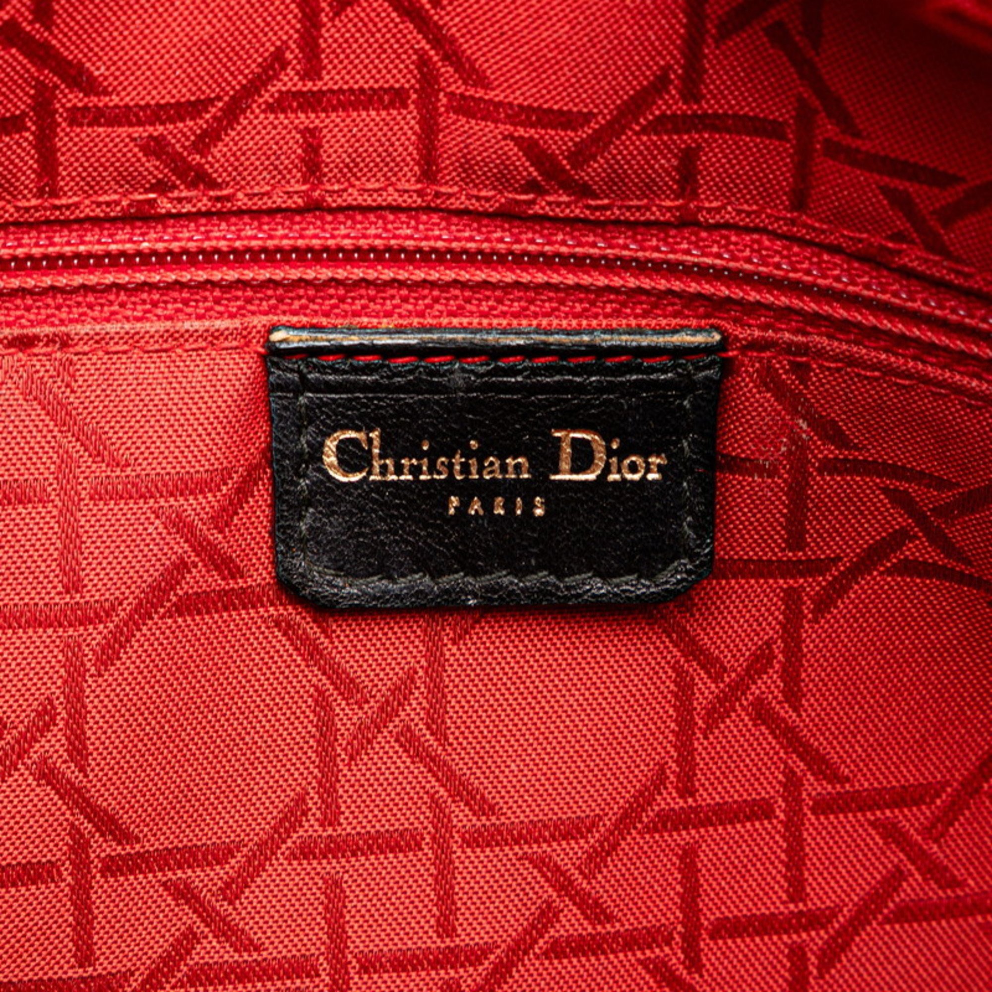 Christian Dior Dior Lady Cannage Large Handbag Black Leather Women's