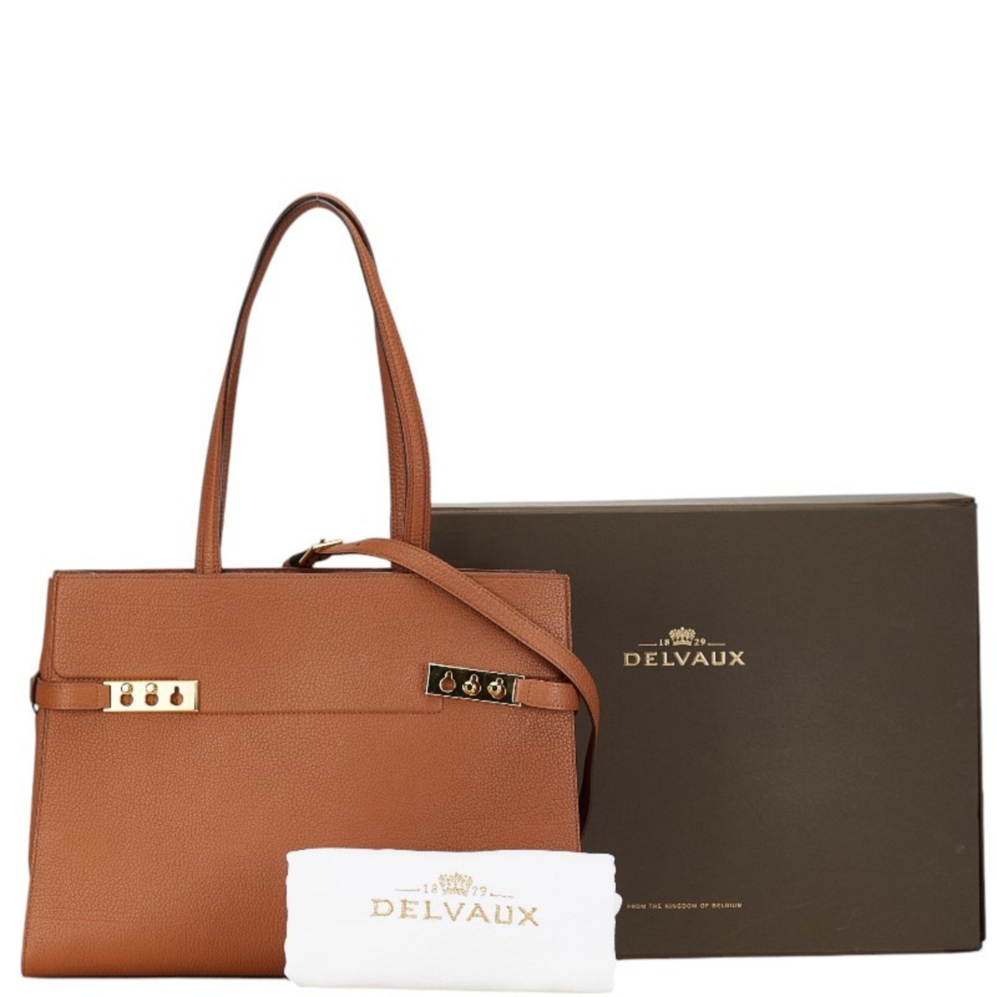 DELVAUX Tempate GM Handbag Shoulder Bag Tan Brown Leather Women's