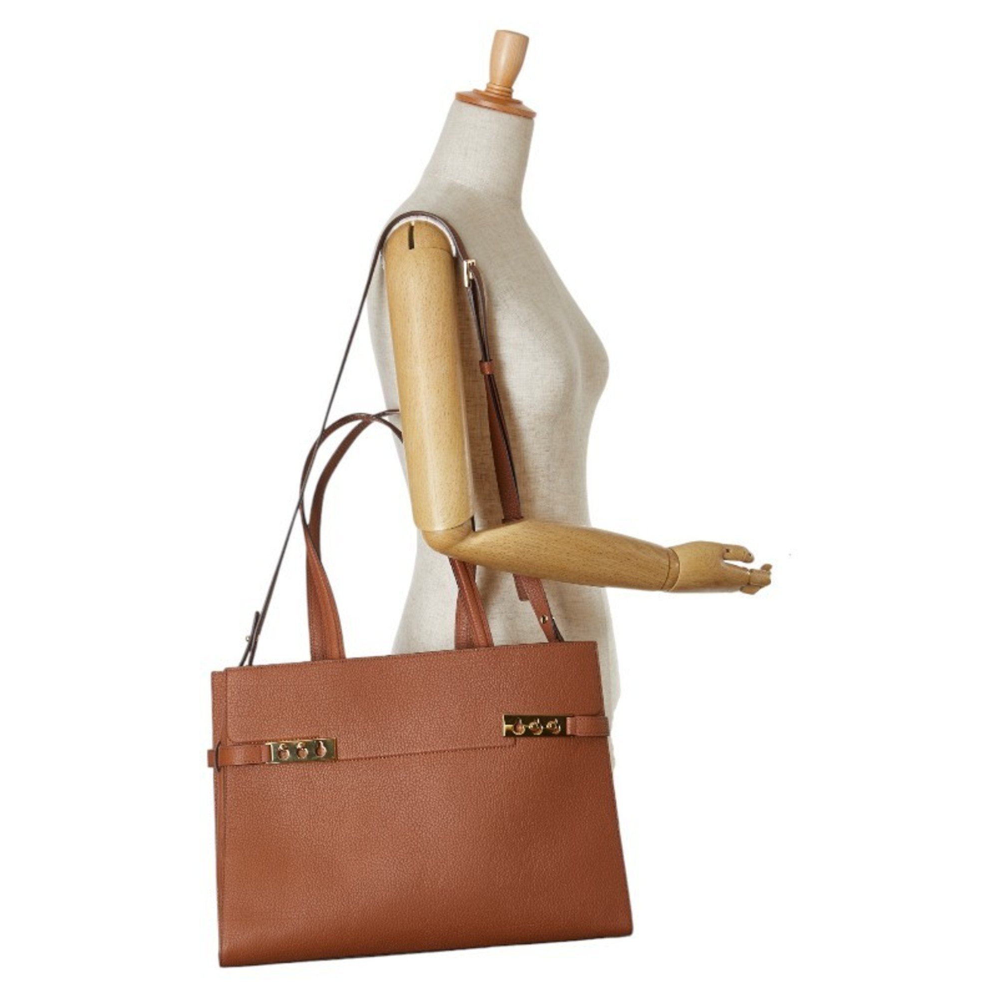 DELVAUX Tempate GM Handbag Shoulder Bag Tan Brown Leather Women's