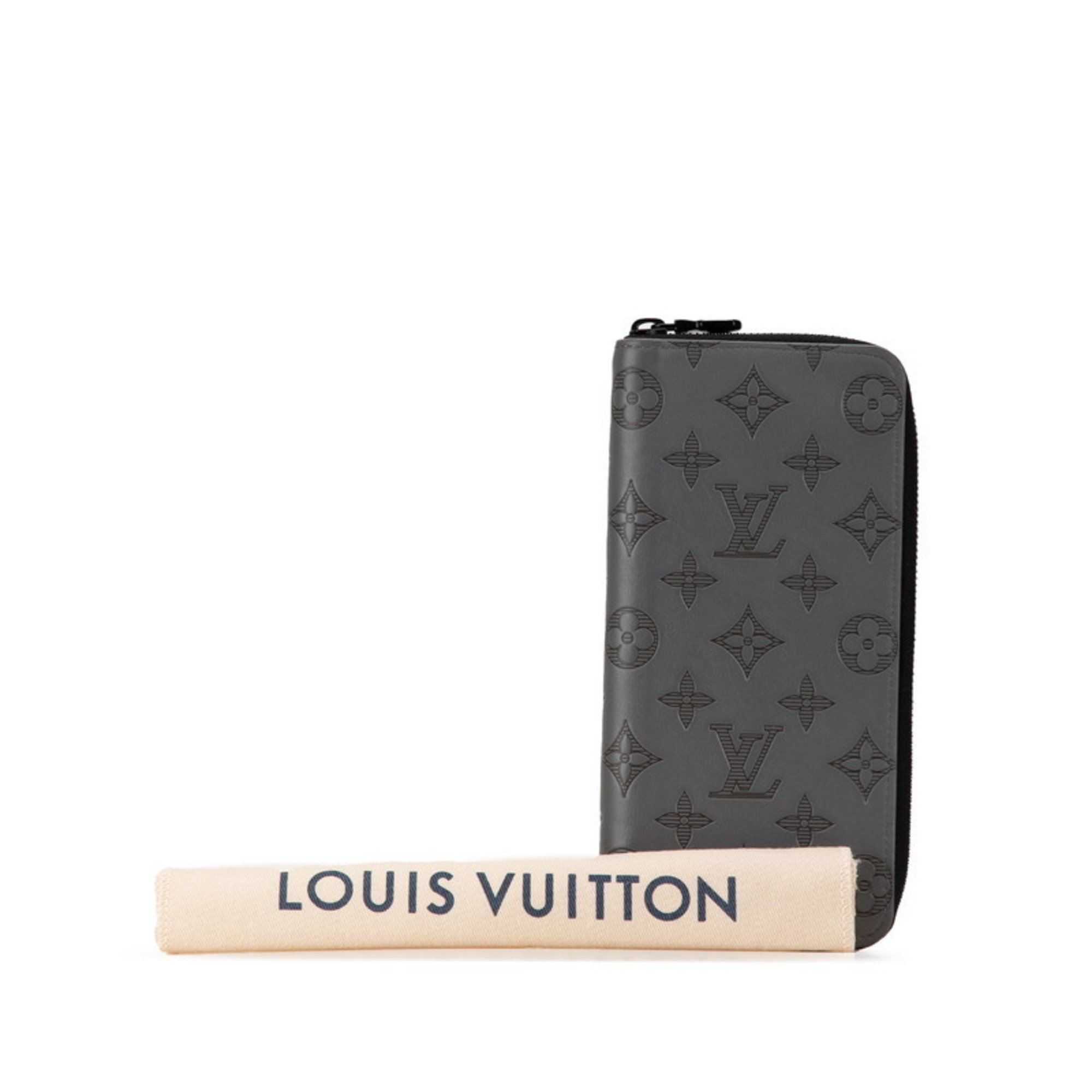 Louis Vuitton Monogram Shadow Zippy Wallet Vertical Long M81384 Grey Leather Women's LOUIS VUITTON