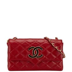 CHANEL Matelasse Coco Mark Quilted Single Flap Bicolor Shoulder Bag Red Lambskin Women's