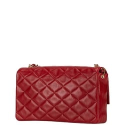 CHANEL Matelasse Coco Mark Quilted Single Flap Bicolor Shoulder Bag Red Lambskin Women's