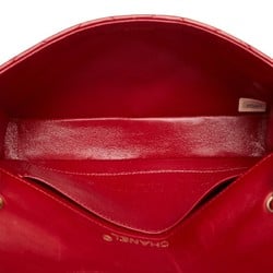 CHANEL Matelasse Coco Mark Quilted Single Flap Bicolor Shoulder Bag Red Lambskin Women's