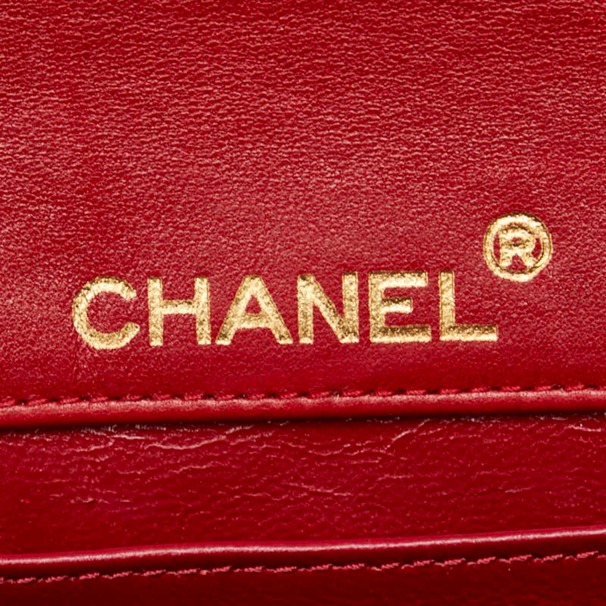 CHANEL Matelasse Coco Mark Quilted Single Flap Bicolor Shoulder Bag Red Lambskin Women's