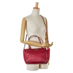 Valentino Rockstud Tote Bag Shoulder Pink Leather Women's