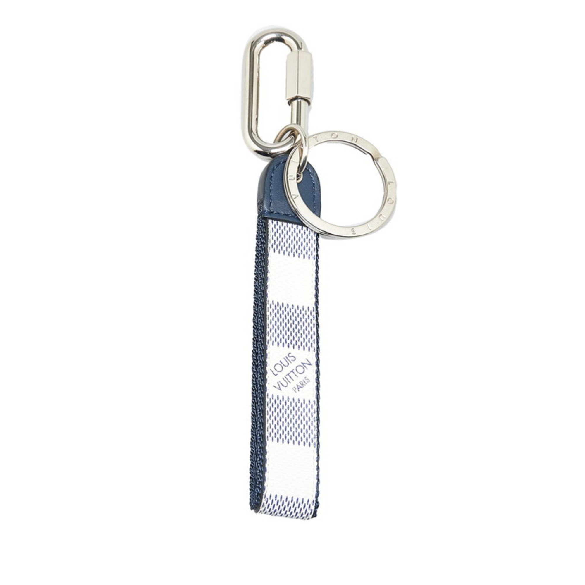 Louis Vuitton Damier Coastline Portecle Dragonne Keychain Keyring M68280 Navy White Leather Women's LOUIS VUITTON