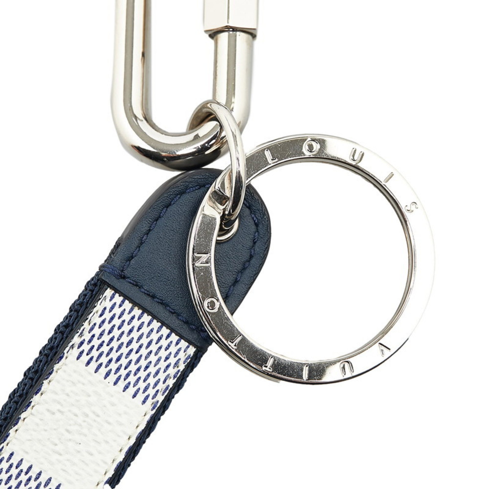 Louis Vuitton Damier Coastline Portecle Dragonne Keychain Keyring M68280 Navy White Leather Women's LOUIS VUITTON