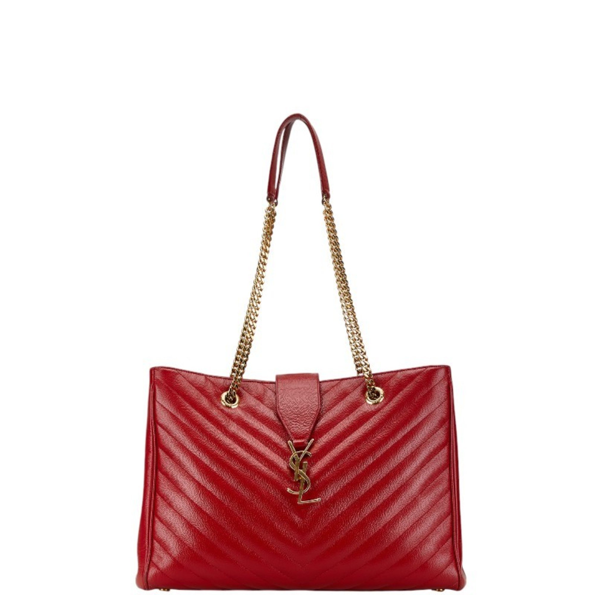 Saint Laurent YSL V-stitched chain tote bag in red leather for women SAINT LAURENT