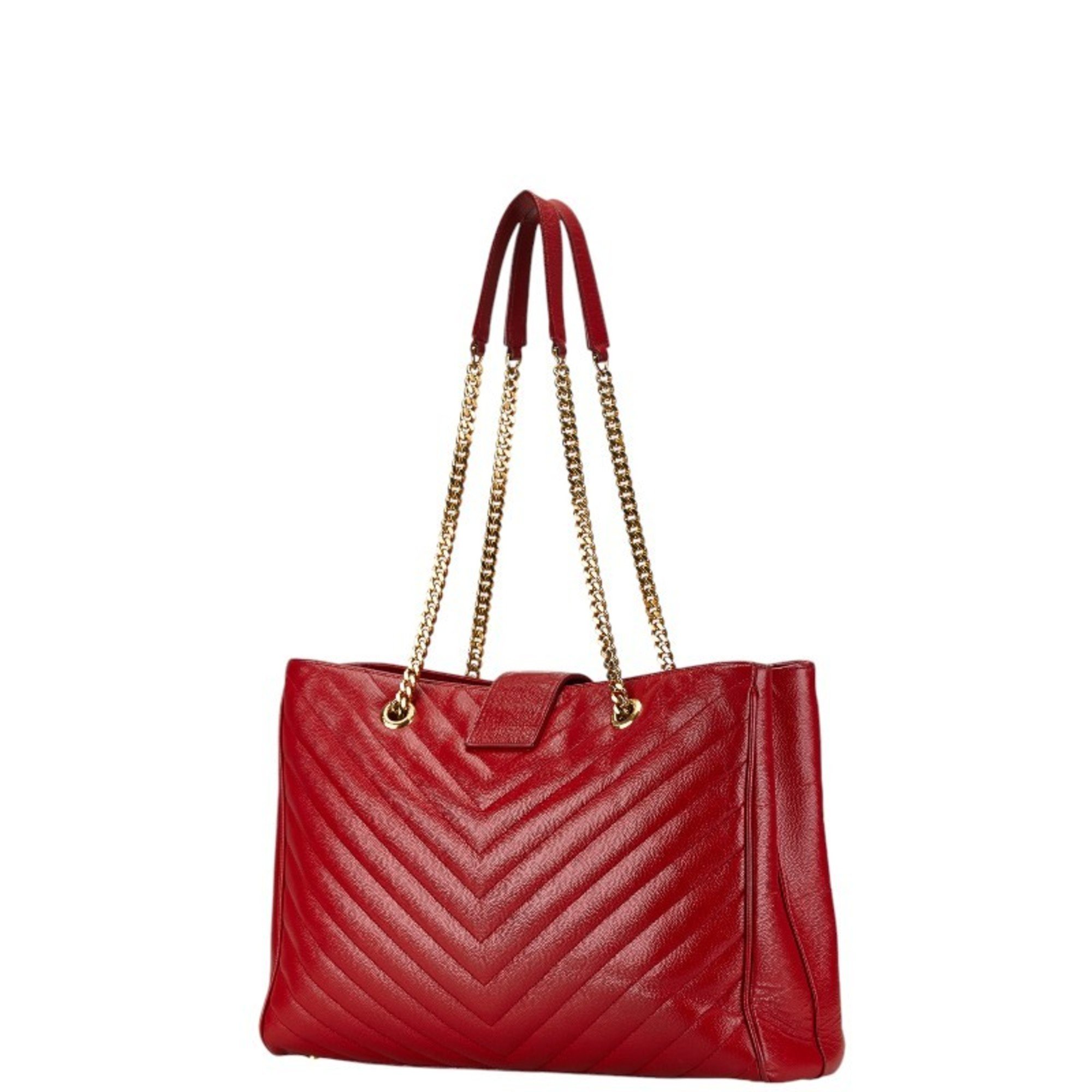 Saint Laurent YSL V-stitched chain tote bag in red leather for women SAINT LAURENT