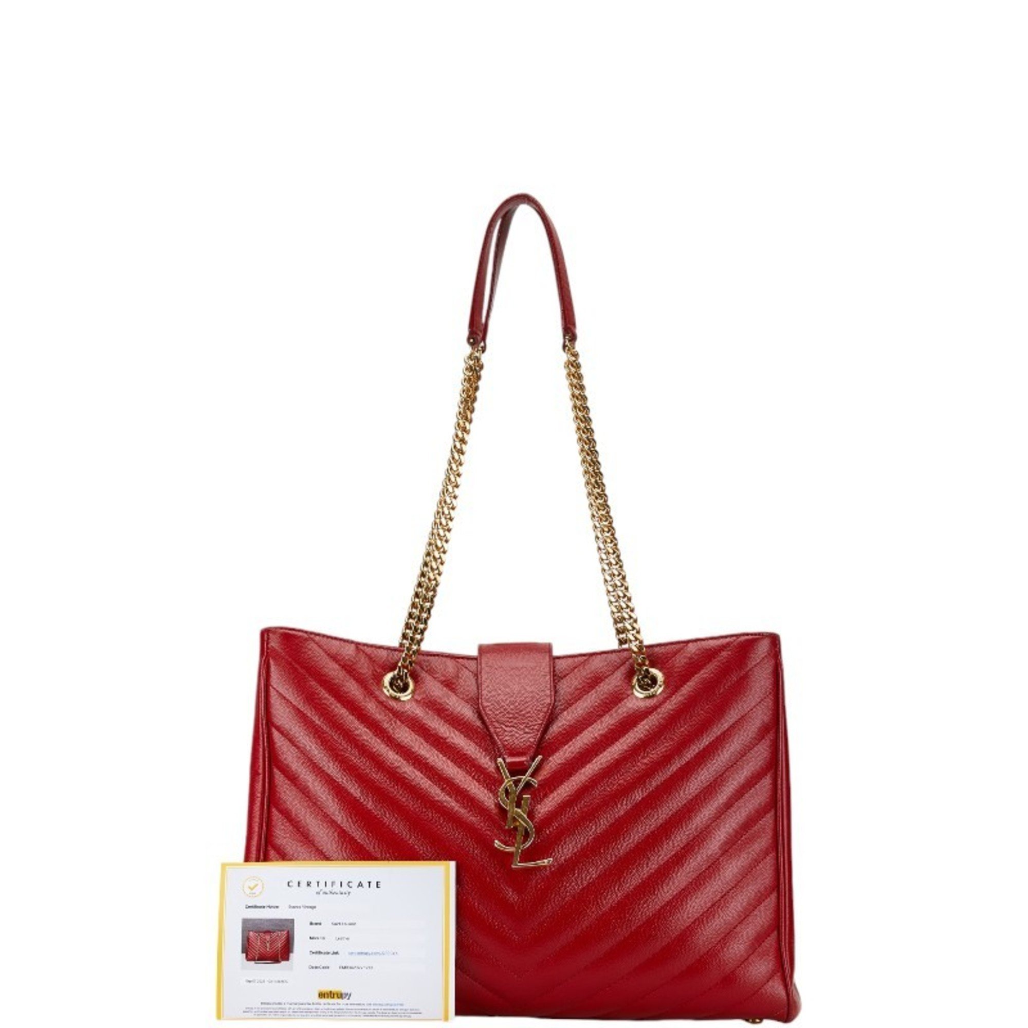 Saint Laurent YSL V-stitched chain tote bag in red leather for women SAINT LAURENT