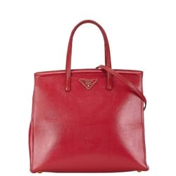 Prada Triangle Plate Handbag Shoulder Bag BN2411 Red Leather Saffiano Women's PRADA