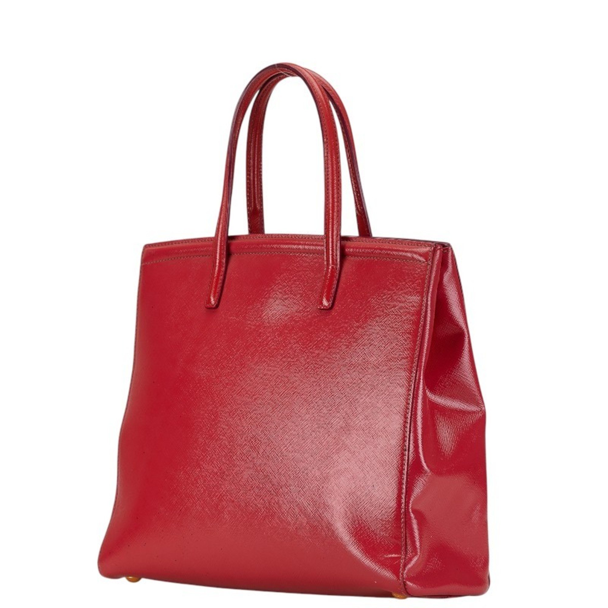 Prada Triangle Plate Handbag Shoulder Bag BN2411 Red Leather Saffiano Women's PRADA