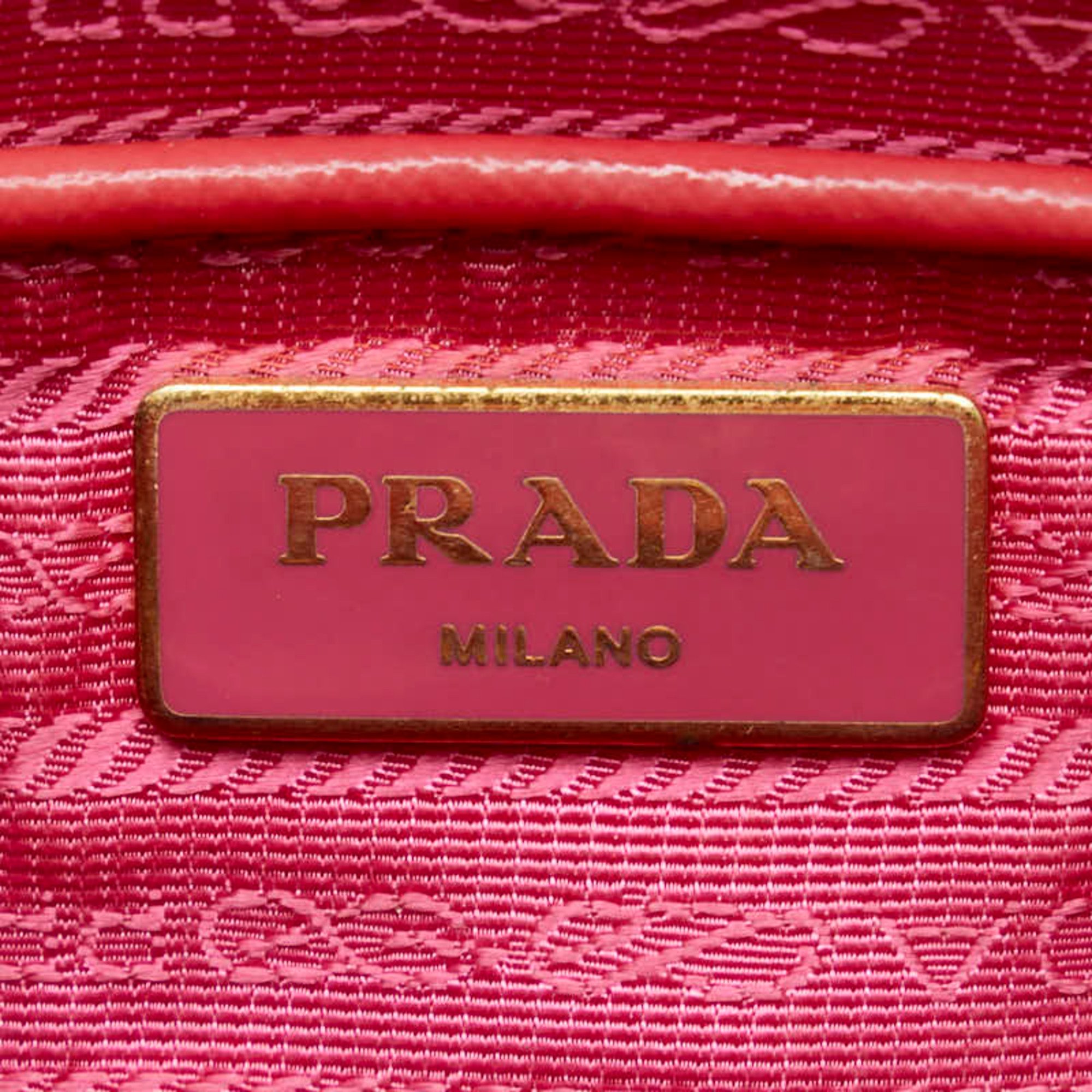 Prada Triangle Plate Handbag Shoulder Bag BN2411 Red Leather Saffiano Women's PRADA