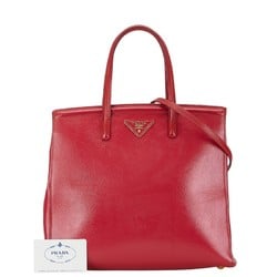 Prada Triangle Plate Handbag Shoulder Bag BN2411 Red Leather Saffiano Women's PRADA