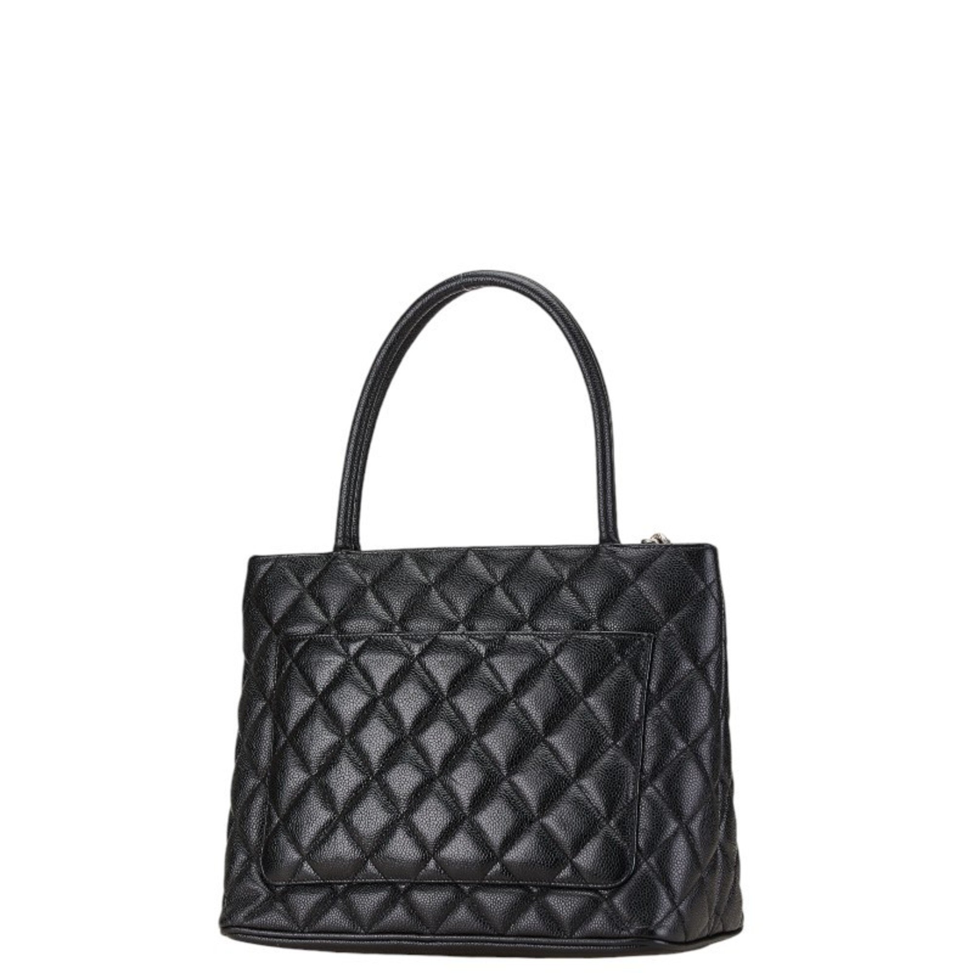 CHANEL Matelasse Deca Coco Mark Reprint Tote Quilted Bag Shoulder Black Caviar Skin Women's