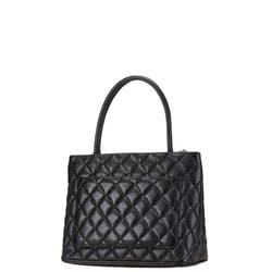 CHANEL Matelasse Deca Coco Mark Reprint Tote Quilted Bag Shoulder Black Caviar Skin Women's