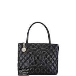 CHANEL Matelasse Deca Coco Mark Reprint Tote Quilted Bag Shoulder Black Caviar Skin Women's