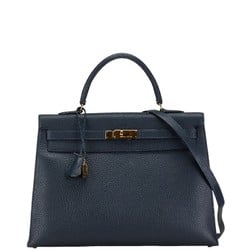 Hermes Kelly 35 Outer Stitching Handbag Shoulder Bag Bleu Nuit Navy Gold Fjord Women's HERMES