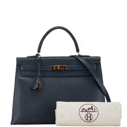 Hermes Kelly 35 Outer Stitching Handbag Shoulder Bag Bleu Nuit Navy Gold Fjord Women's HERMES