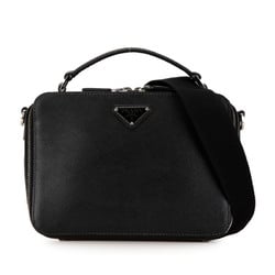 Prada Triangle Plate Camera Bag Shoulder 2VH069 Black Saffiano Leather Women's PRADA