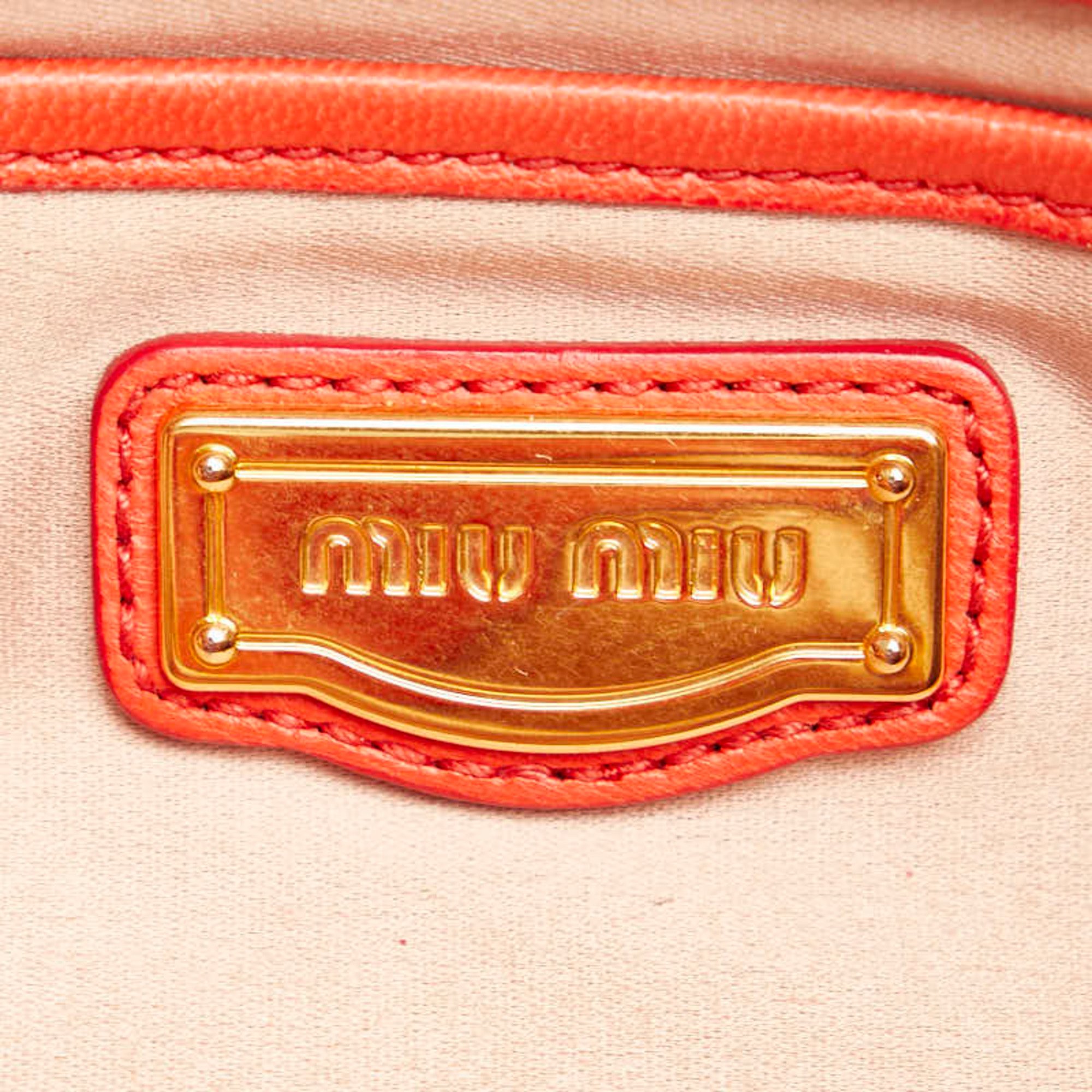 Miu Miu Miu Matelasse Handbag Shoulder Bag Orange Leather Women's MIUMIU