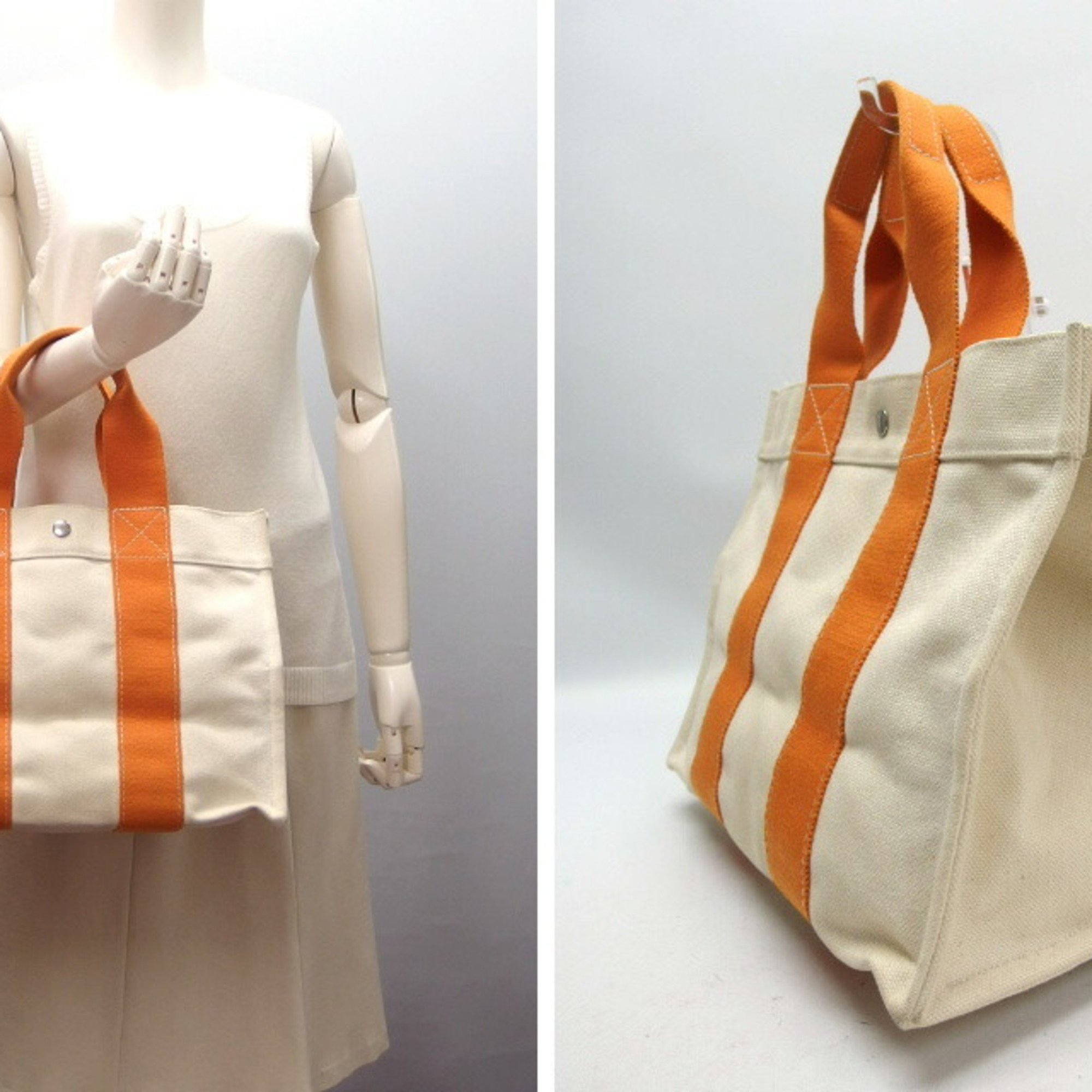 Hermes Bora PM Tote Bag 100% Cotton White x Orange