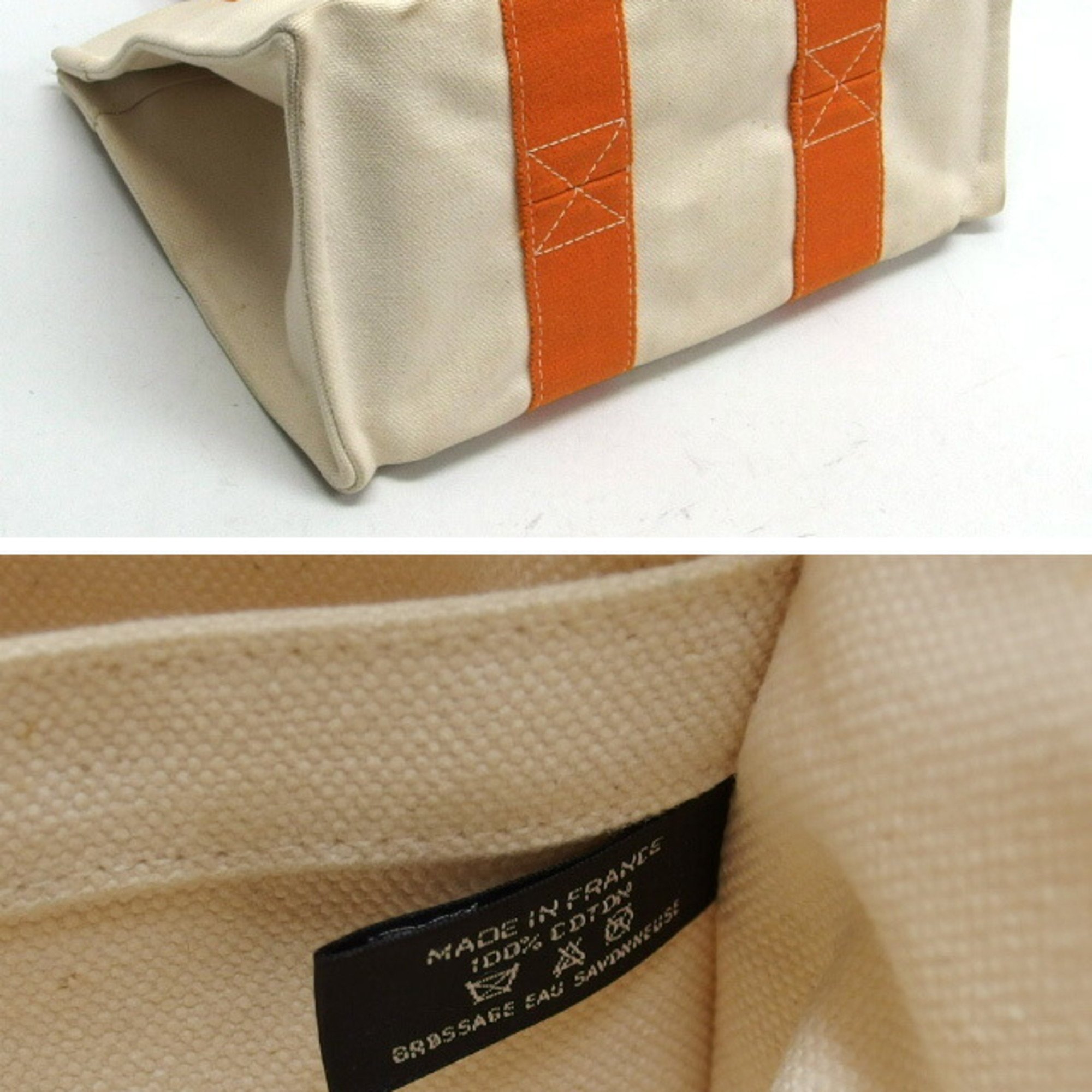 Hermes Bora PM Tote Bag 100% Cotton White x Orange