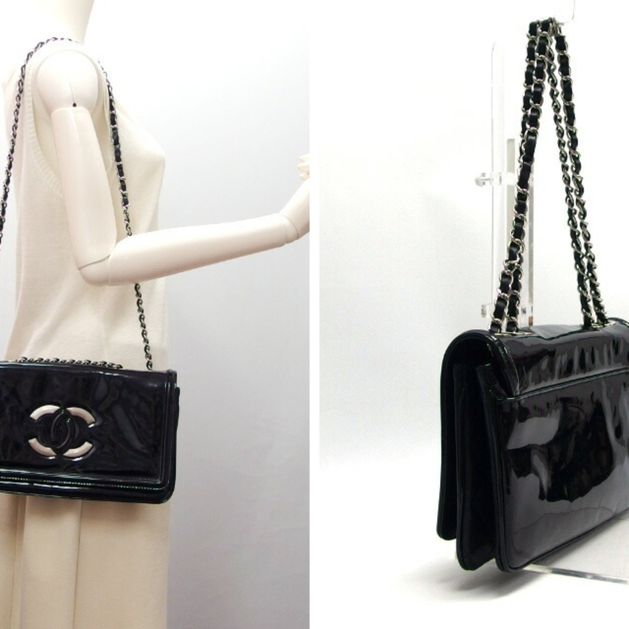 Chanel Lipstick Chain Shoulder Bag Coco Mark Black