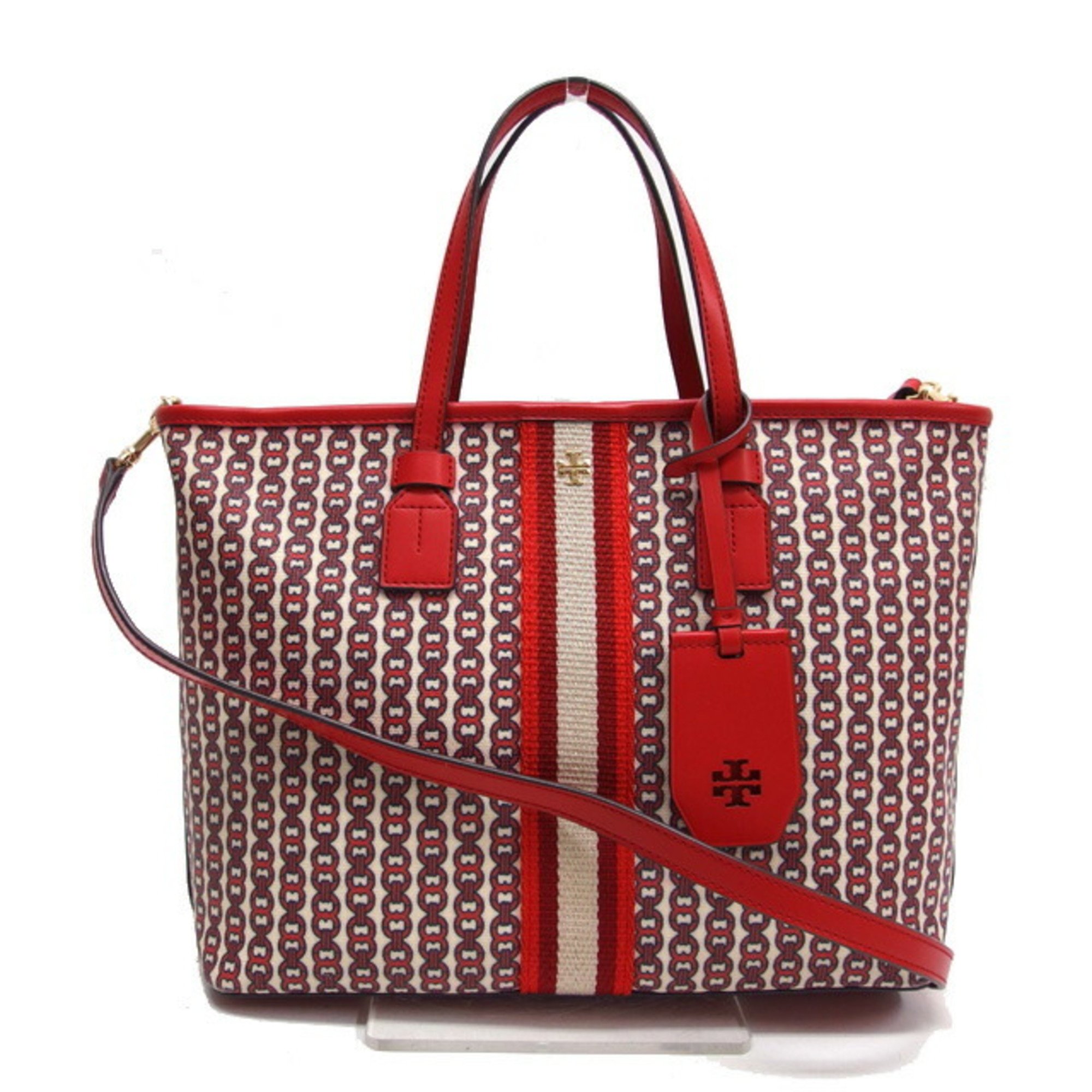 Tory Burch Gelink Chain Pattern Tote Bag Red