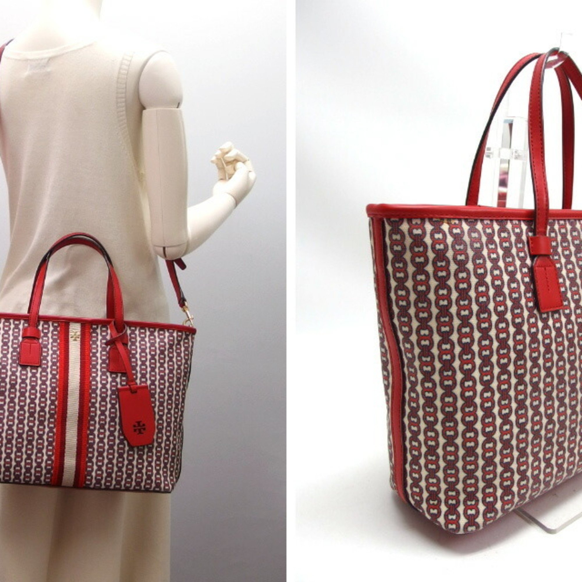 Tory Burch Gelink Chain Pattern Tote Bag Red