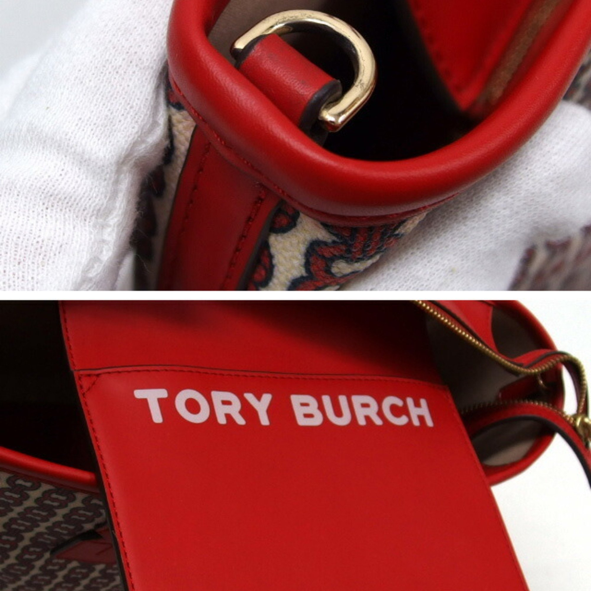 Tory Burch Gelink Chain Pattern Tote Bag Red