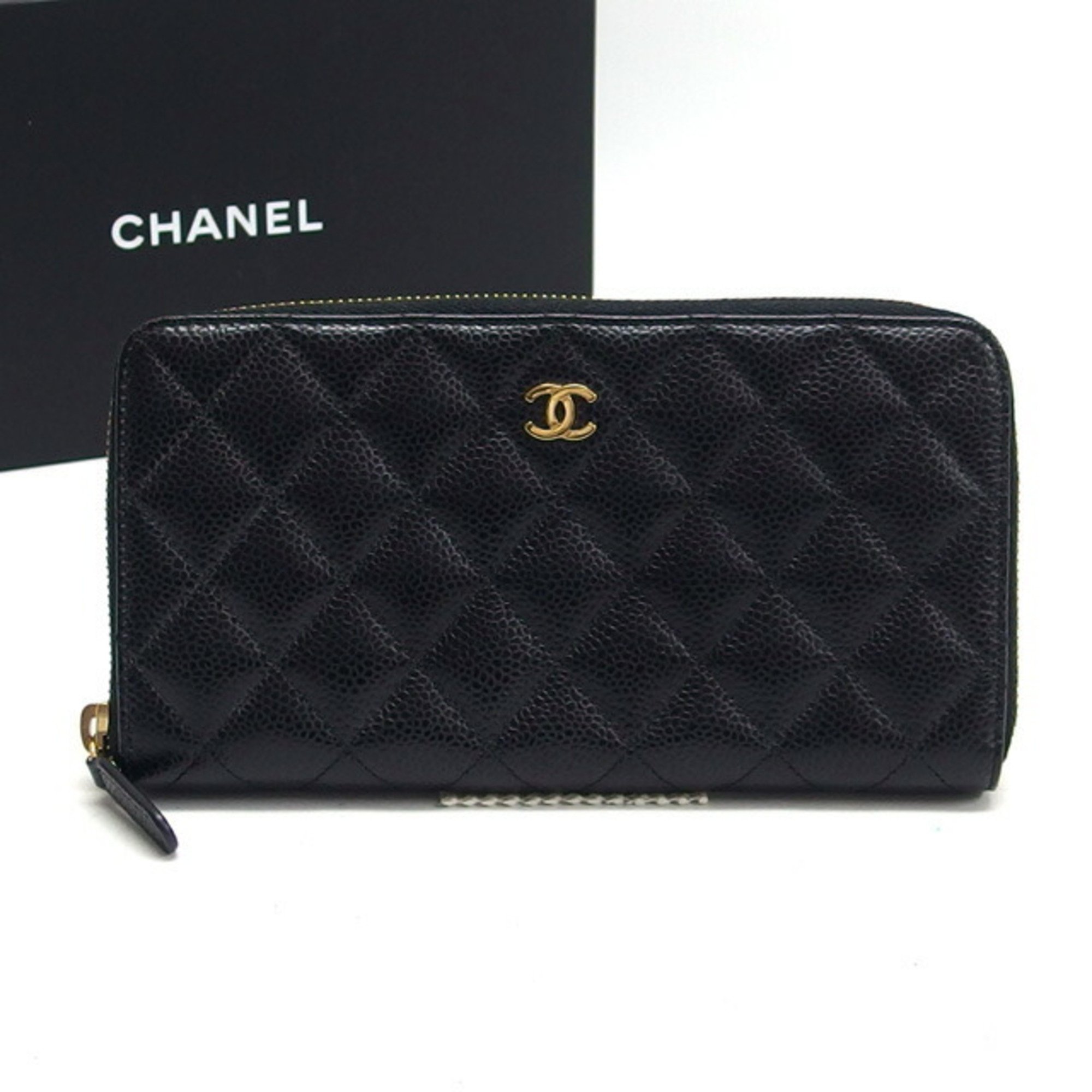 Chanel Classic Matelasse Caviar Skin Round Long Wallet Black