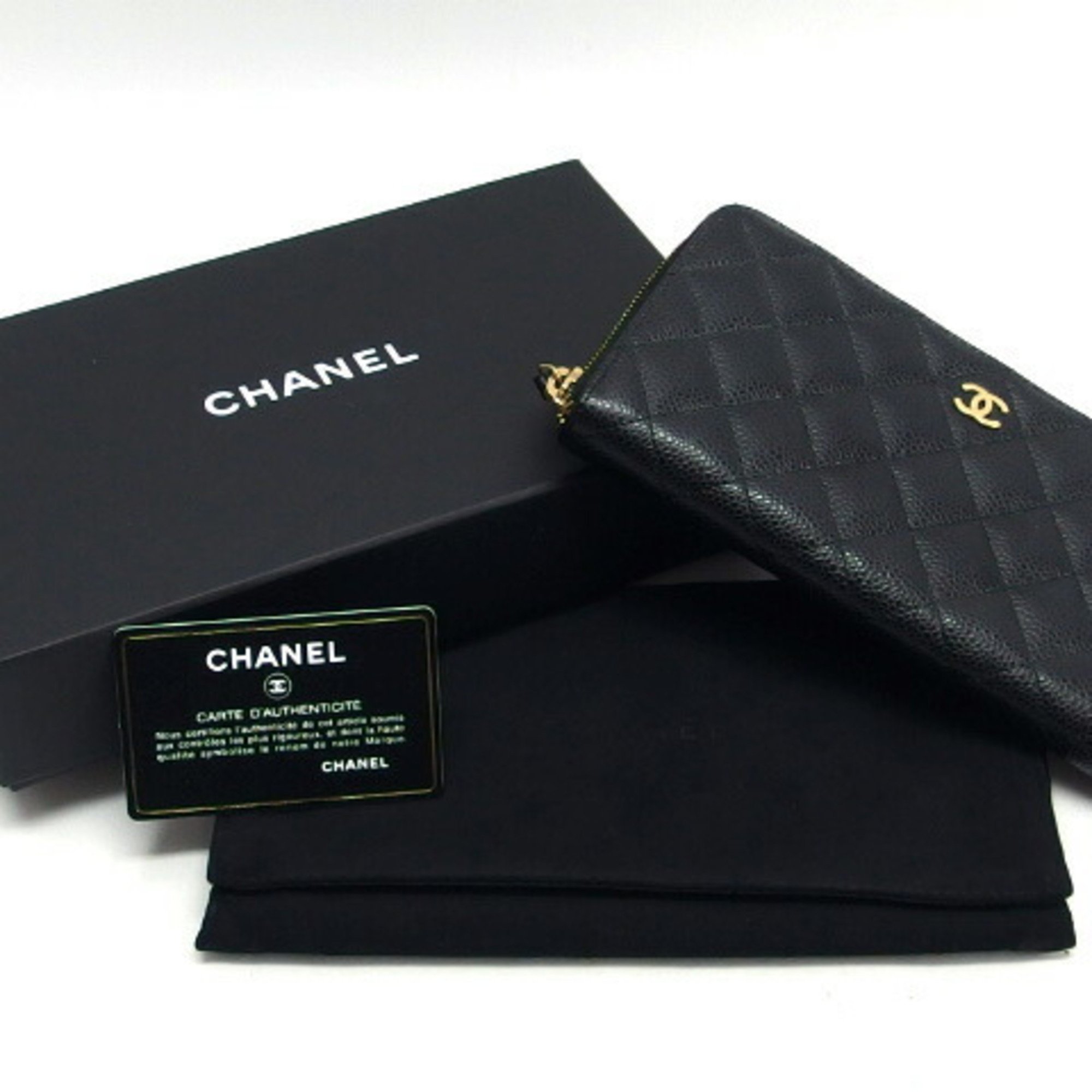 Chanel Classic Matelasse Caviar Skin Round Long Wallet Black