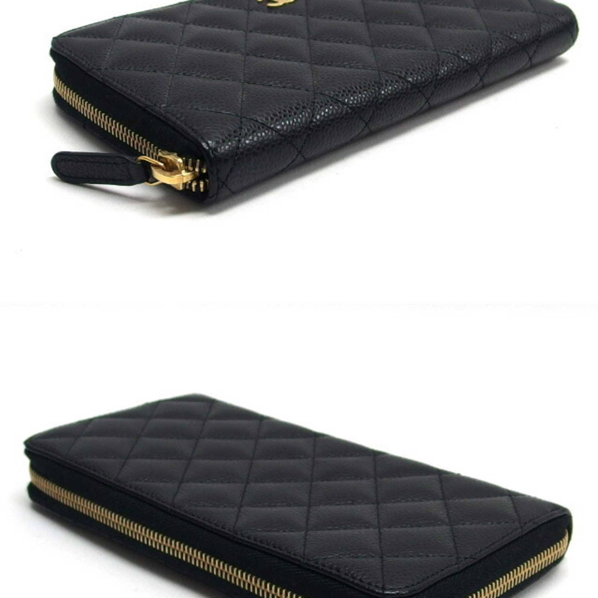 Chanel Classic Matelasse Caviar Skin Round Long Wallet Black