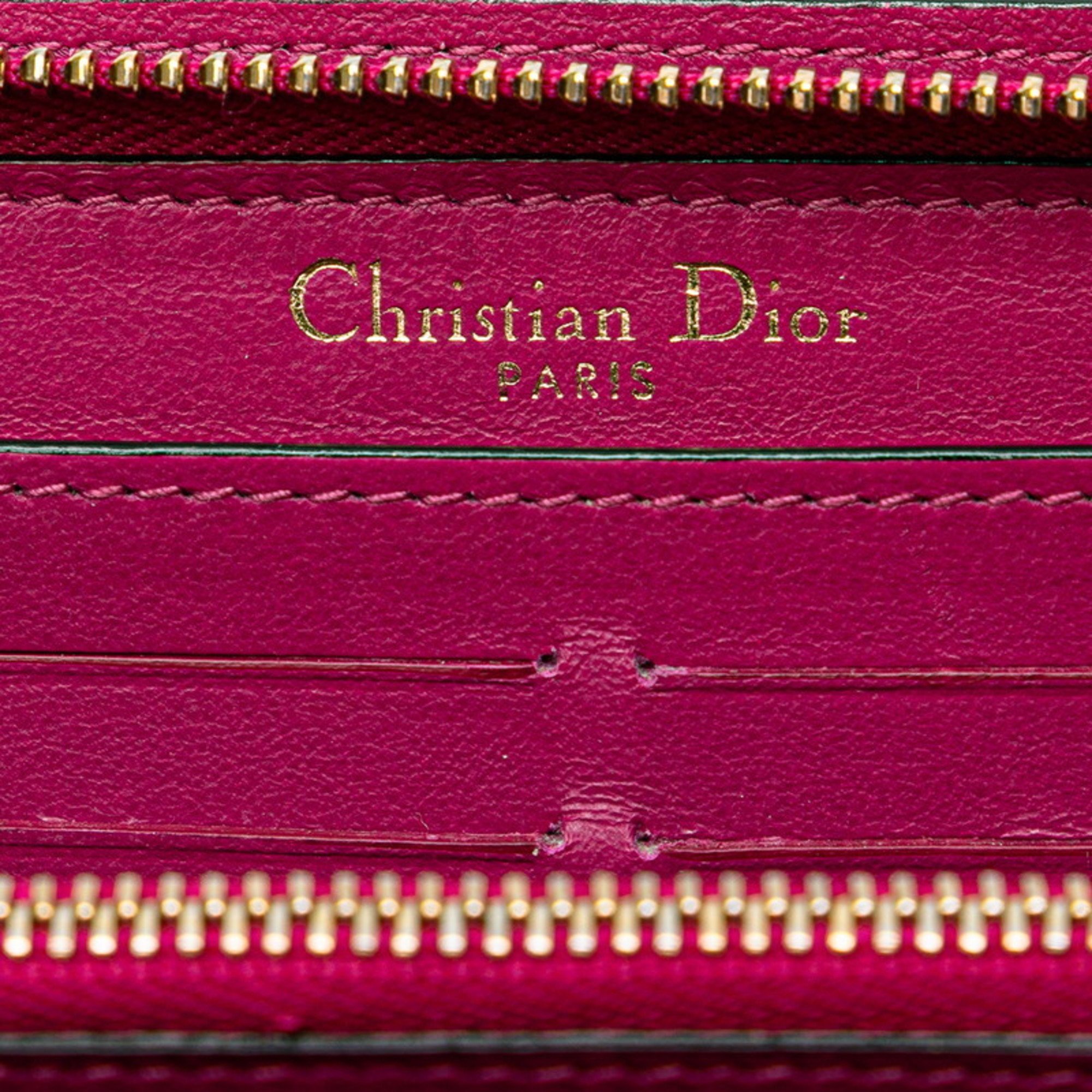 Christian Dior Dior Diorissimo Round Long Wallet Black Purple Leather Women's