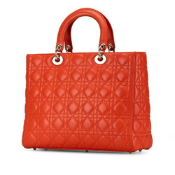 Christian Dior Dior Cannage Lady Handbag Shoulder Bag Orange Lambskin Women's