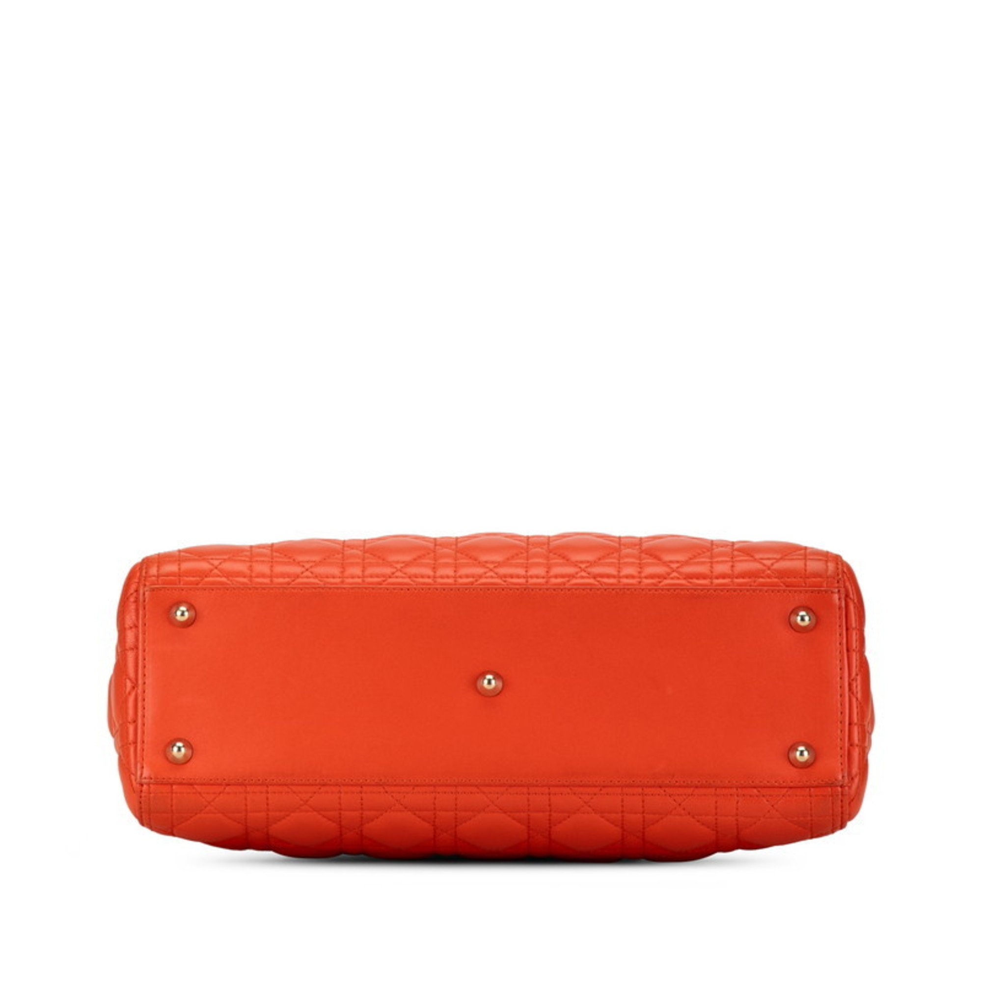 Christian Dior Dior Cannage Lady Handbag Shoulder Bag Orange Lambskin Women's