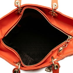 Christian Dior Dior Cannage Lady Handbag Shoulder Bag Orange Lambskin Women's