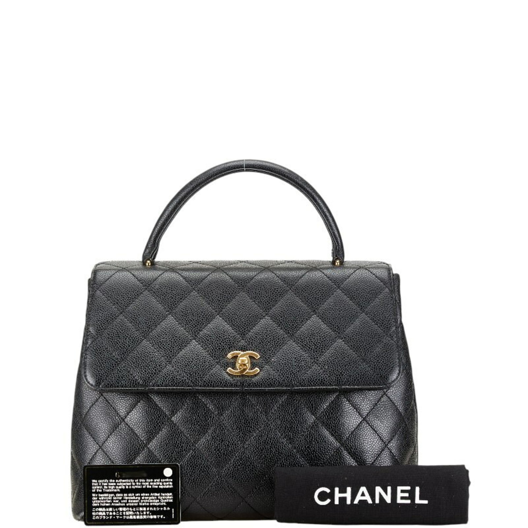 Chanel Matelasse Coco Mark Handbag Black Caviar Skin Women's CHANEL