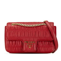 Prada Gathered Chain Shoulder Bag 1BD235 Red Leather Women's PRADA