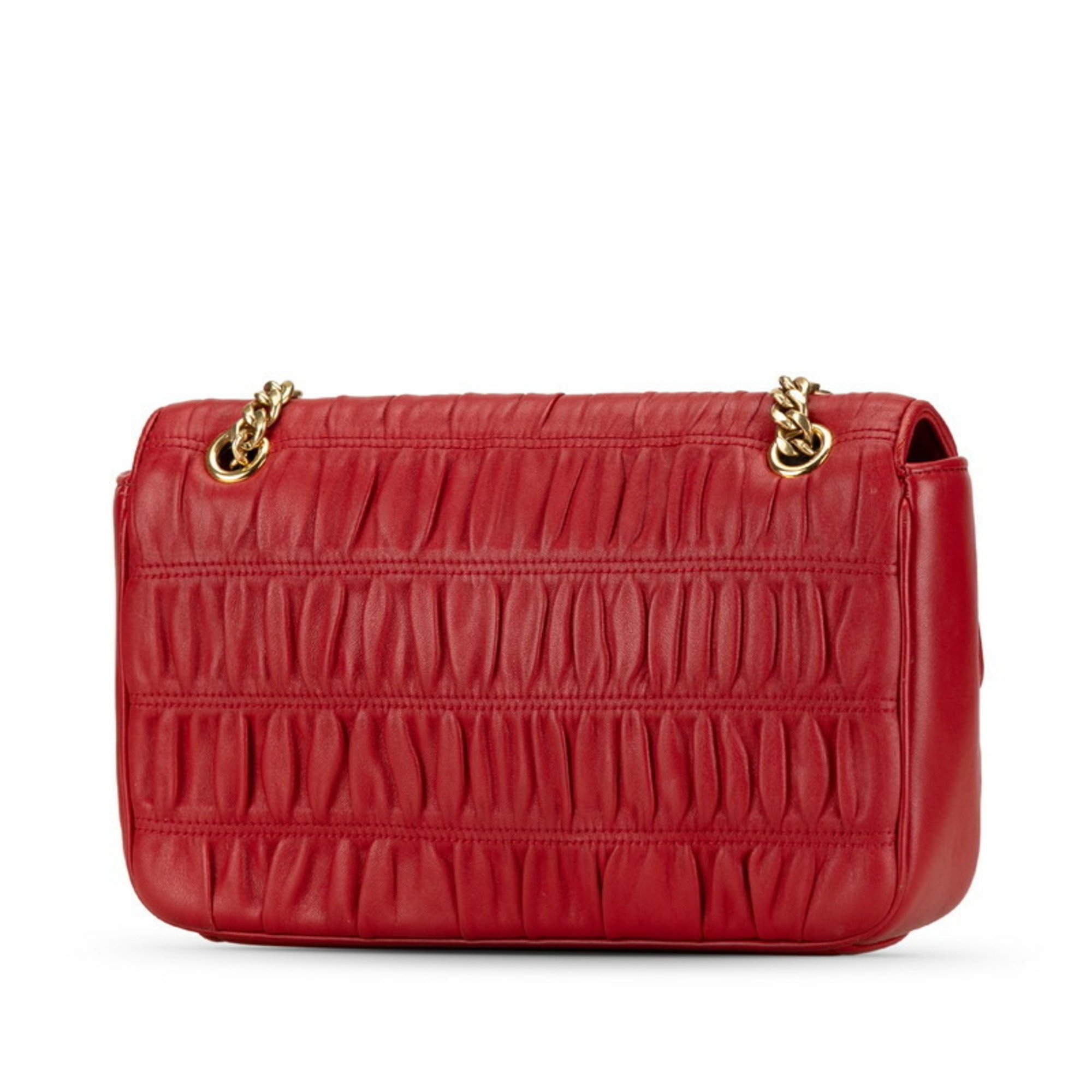 Prada Gathered Chain Shoulder Bag 1BD235 Red Leather Women's PRADA