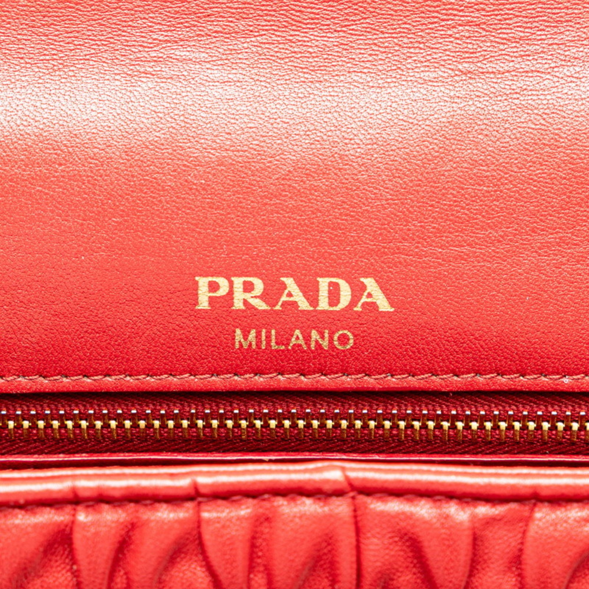 Prada Gathered Chain Shoulder Bag 1BD235 Red Leather Women's PRADA