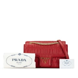 Prada Gathered Chain Shoulder Bag 1BD235 Red Leather Women's PRADA