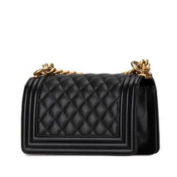 Chanel Boy Coco Mark Chain Shoulder Bag Handbag Black Caviar Skin Women's CHANEL