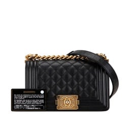 Chanel Boy Coco Mark Chain Shoulder Bag Handbag Black Caviar Skin Women's CHANEL