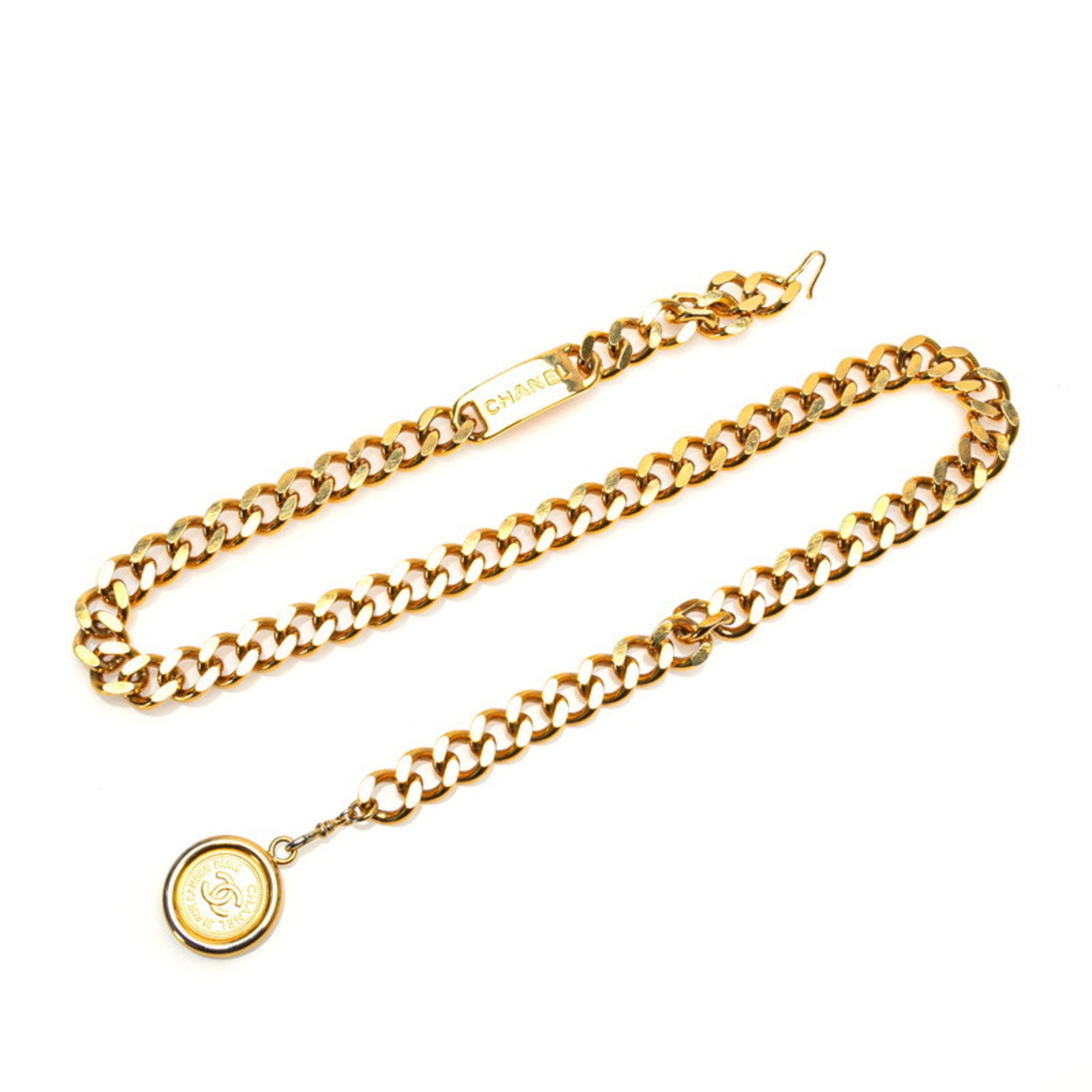 Chanel Coco Mark Medallion Chain Belt Gold Plated Women's CHANEL